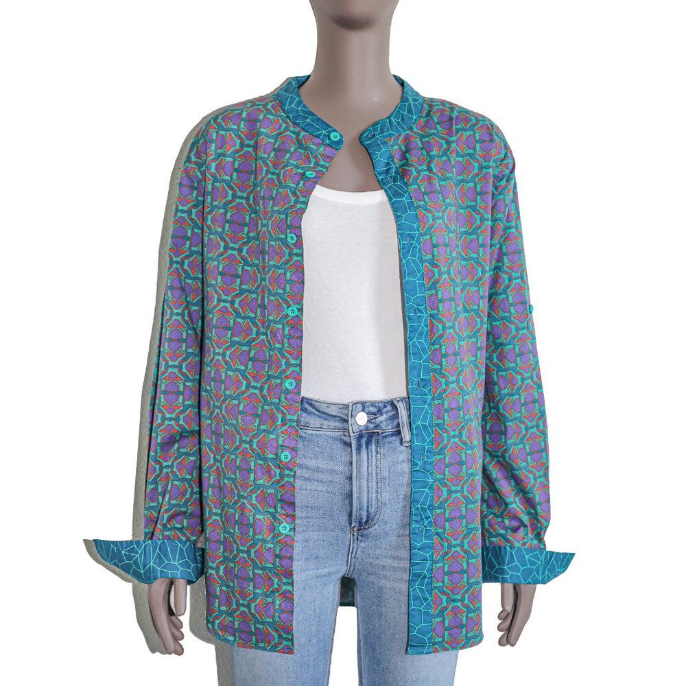 Disney Marvel Black Panther Wakanda Long Sleeve Colorful Button Down Shirt Small